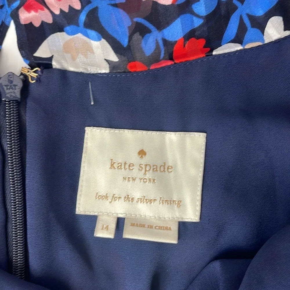 Kate Spade Cold Shoulder Navy Daisy Print Silk Midi Dress NWOT